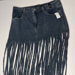 Lost at Sea Fringe Denim Skirt
